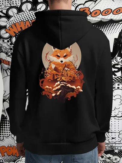 Discover 1pc Disney Fox in Mysterious Landscape Printed Men'S Pullover Hoodies Sweatshirt