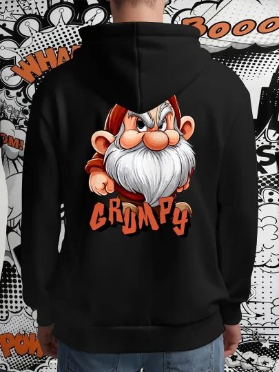 Discover 1pc Disney Grumpy Gnome Men'S Hooded Sweatshirt - with Orange Lettering & Grumpy