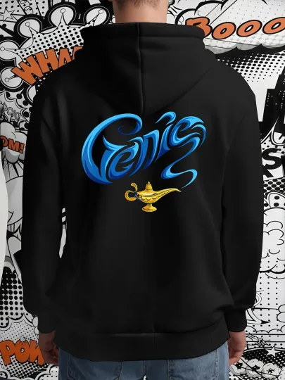 Discover 1pc Men's Disney Genie Lamp & Aladdin Magic Print Hooded Sweatshirt - White with