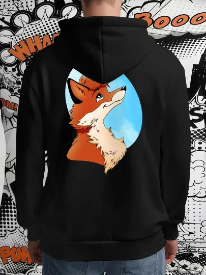 Discover 1pc Men'S Disney Fox with Green Eyes Looking Up Printed Hooded Sweatshirt - Soft