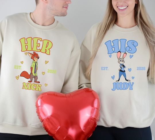 Discover Her Nick and His judy Love Sweatshirt, Disney Zootopia Valentine Shirt, Disney Couple Honeymoon T-Shirt, XOXO Valentine Sweat, Be Mine Shirt