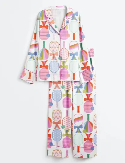 Women’s Preppy Pickle Paddle Pickleball Long Sleeve Pajama Set