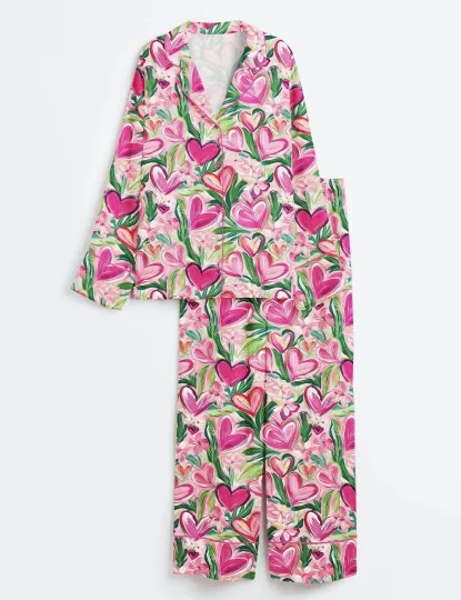 Women’s Valentine's Day Preppy Romance Floral Print Pjs Set
