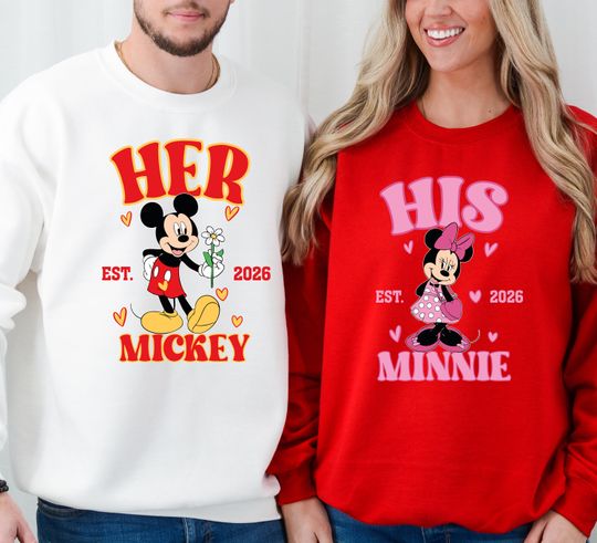 Discover Her Mickey and His Minnie Love Sweatshirt, Disney Valentine Shirt, Disneyland Honeymoon, Disney Couple Shirt, XOXO Valentine Sweater