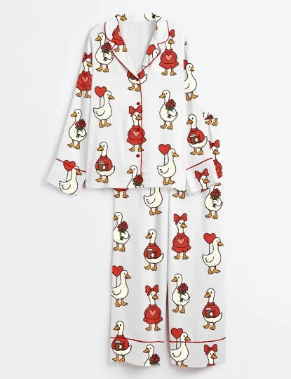 Discover Women’s Cute Goose Coquette Valentine Pajama Set, Long Sleeve