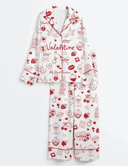 Discover Women’s Valentine's Day Whimsical Hand Drawn Icons Long Sleeve Pajama Set