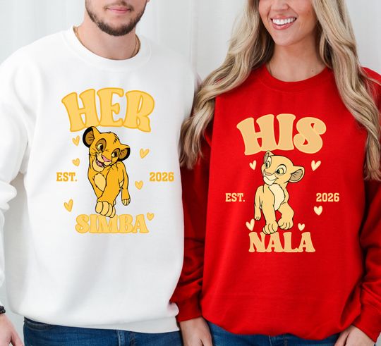 Discover Her Simba and His Nala Lova Sweatshirt, Disney Matching Honeymoon Shirt, Lion King Valentine, Animal Kingdom Love Shirt, Disney XOXO