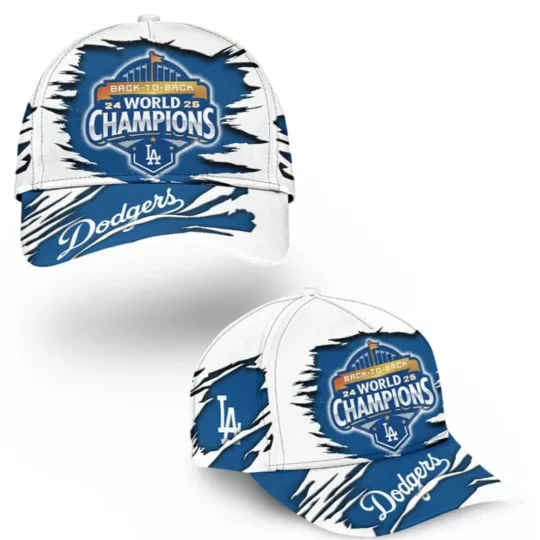 Discover LA Dodger Back 2 Back Champions World Series 2025 Snapback Printed Hat