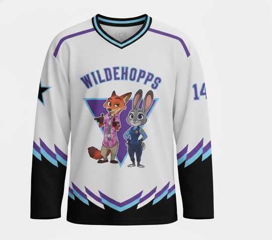 Discover Personalized Nick Wilde & Judy Hopps Hockey Jersey, Custom Name Number Couple Shirt, Disney Fan Gift