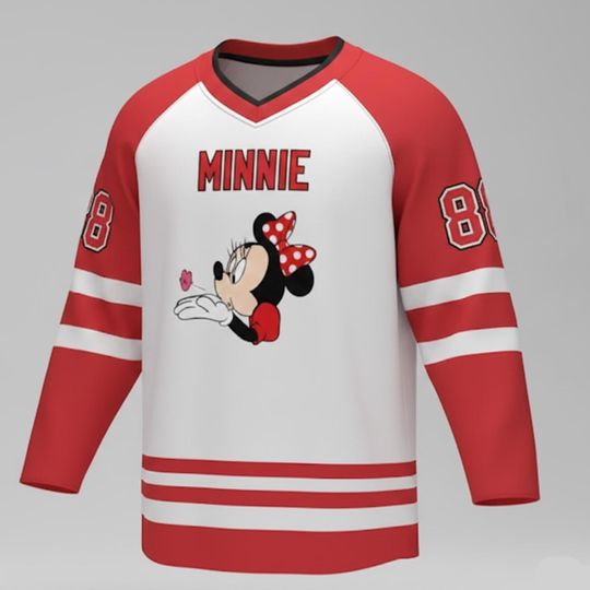 Discover Personalized Mickey & Minnie Lover Hockey Jersey, Disney Couple Valentine Matching Gift