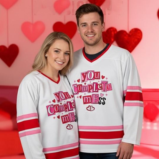 Discover Custom Valentine's Day Hockey Jersey, You Complete Mess Hockey Shirt, Humor Valentine Jersey, Anniversary Gift for Her