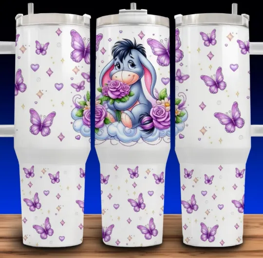 Discover 40oz Eeyore Purple Butterfly Rose Tumbler Stainless Steel with Handle