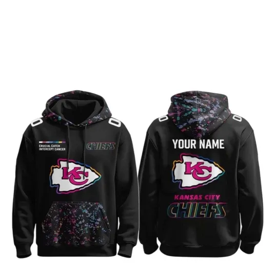 Discover 2025 Chiefs Crucial Catch Intercept Cancer Hoodie Custom Name Size S-5XL
