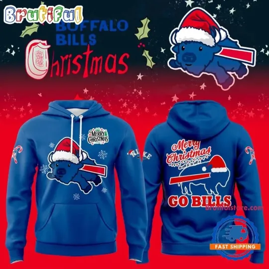 Discover Buffalo Bill Merry Christmas 2025 Blue Hoodie Size S-5XL