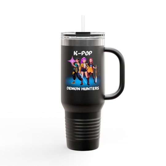 K-Pop Demon Hunters 40oz Insulated Travel Mug with Handle – Large Drinkware for Festivals and Gifts