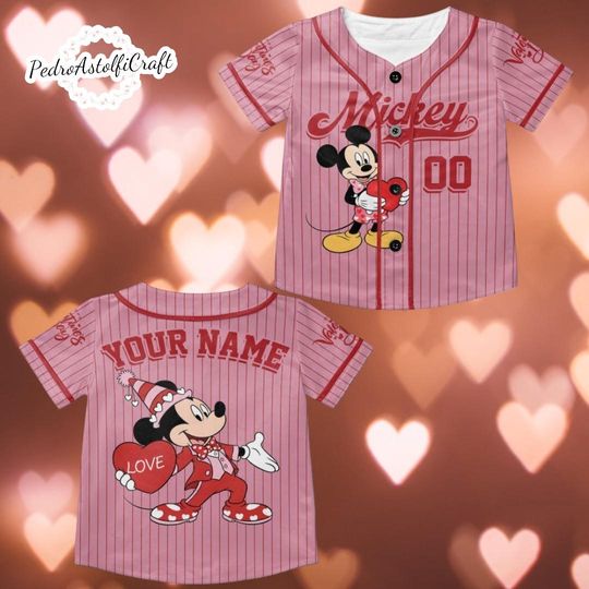 Discover Personalized Mickey and Friends Disney Valentine Baseball Jersey, Happy Valentines Day 2026, Disney Lovers XOXO Couple Matching Jersey