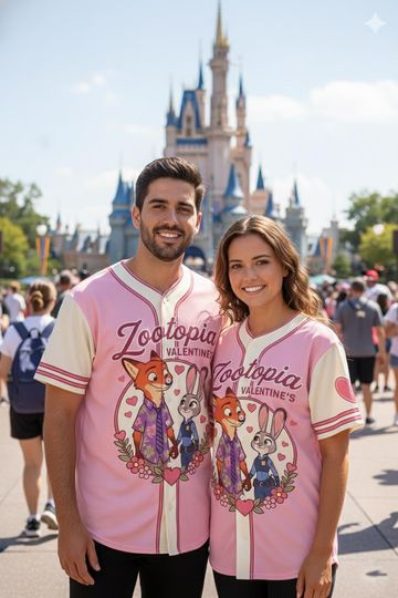 Discover Nick Wilde & Judy Hopps Valentine Baseball Jersey, Zootopia Custom Couple Shirt, Romantic Personalized Gift for Couples