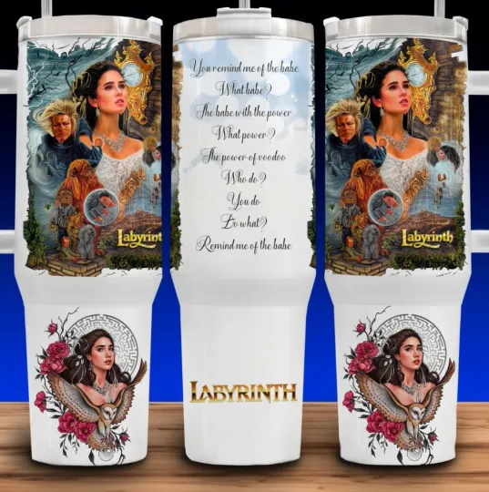 Discover 40oz Labyrinth Movie Tumbler with Handle Sarah Williams and Jareth Design