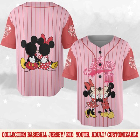 Discover Mickey and Minnie Valentine Baseball Jersey, Disney Couple Matching Jersey, Custom Valentine Disney Shirt, Love Gift JCUR03