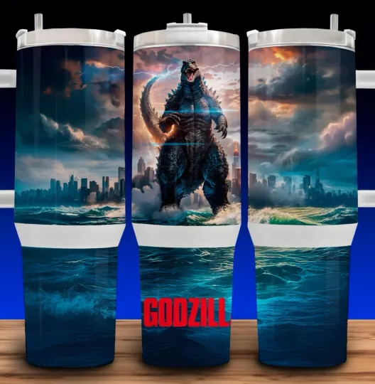 Discover 40oz god zilla King of Monsters Tumbler with Handle in Ocean Design