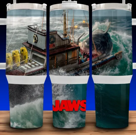 Discover 40oz Jaws Shark Attack Tumbler with Handle - Horror Movie Cup