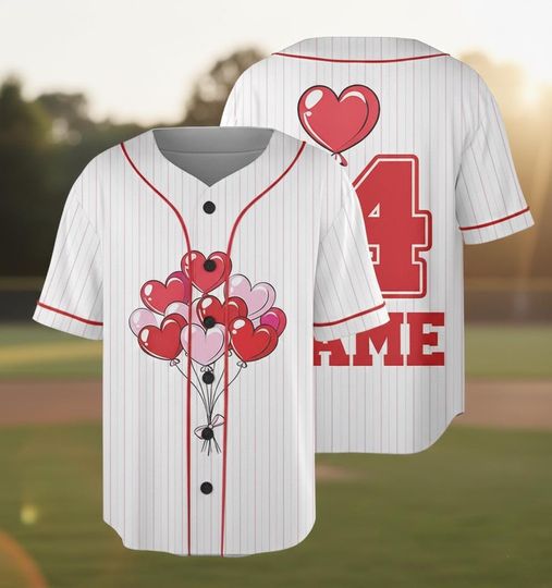 Discover Custom Pinstripe Valentines Jersey, Custom Coquette Valentines Shirt, Retro Valentines Day Baseball Jersey, Valentine Gift for Couples