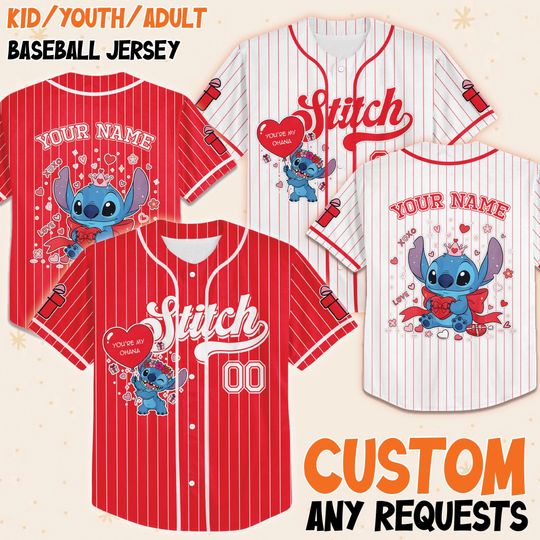 Discover Custom Disney Stitch Valentine Collection Baseball Jersey, Disney Stitch Lover Valentine, Disneyland Baseball Team Matching Outfit