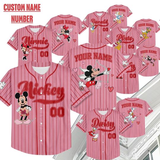 Discover Personalized Mickey and Friends Disney Valentine Baseball Jersey, Happy Valentine's Day 2026, Disney Lovers XOXO Couple Valentine Matching