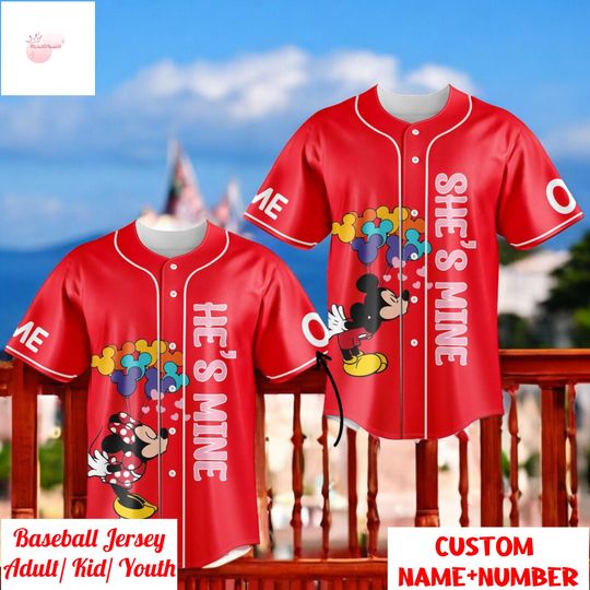 Discover Valentine Couple Baseball Jersey Red, Cute Cartoon Love Shirt, Matching Couple Jersey, Custom Name Number Adult Youth
