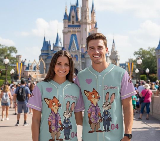 Discover Personalized Nick Wilde & Judy Hopps Couple Baseball Jersey, Custom Name Number Valentine Shirt, Disney Romantic Gift