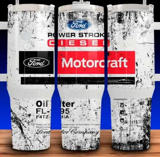 Discover 40oz Ford Power Stroke Motorcraft FL-1995 Lube Filter Mug Tumbler with Handle