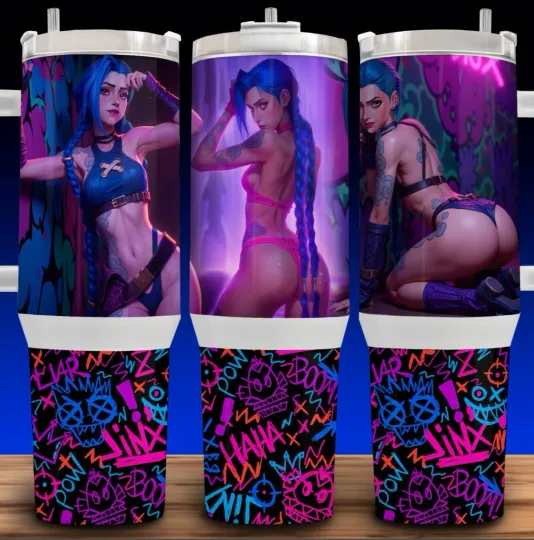 40oz Tumblers with Handle - Arcane League of Legends Jinx Lingerie Mug