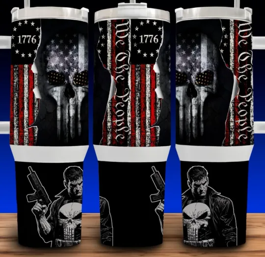 Discover 40oz Patriotic Tumbler with Handle 1776 We The People Punisher American Flag