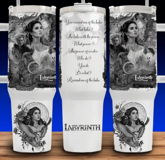 Discover 40oz Labyrinth Movie Tumbler with Handle - Sarah Williams and Jareth Reminder Cup
