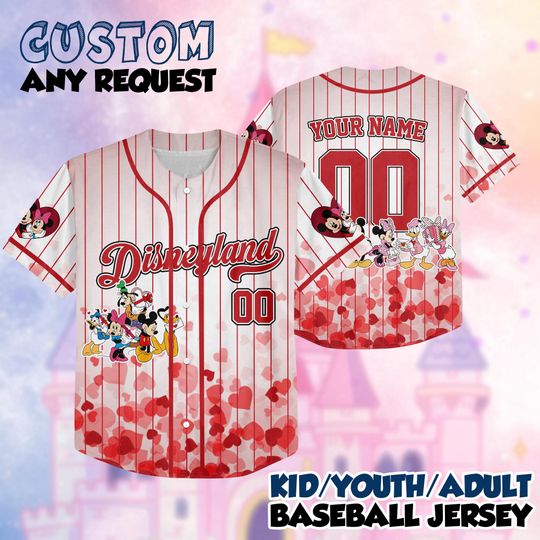 Discover Custom Disney Minnie Valentine Xoxo Baseball Jerseys, Disneyland Kid Youth Adult Jersey, Mickey Minnie Lovers Heart Sunglasses Romantic