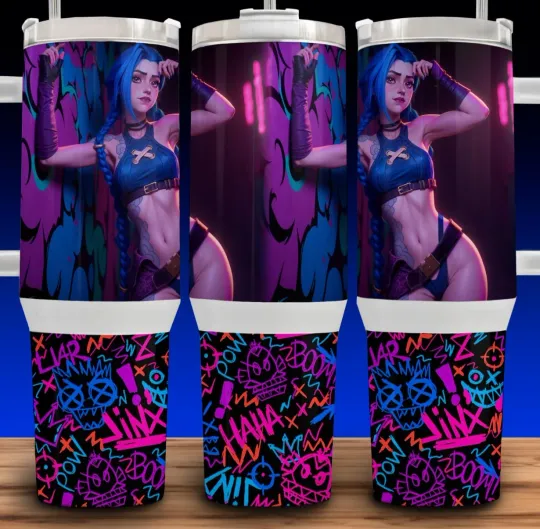 40oz Tumbler with Handle - Anime League of Legends Gamer Cup Mug