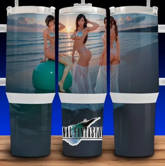 40oz Tumbler with Handle Final Fantasy 7 Tifa Aerith Yuffie Beach Cup Mug