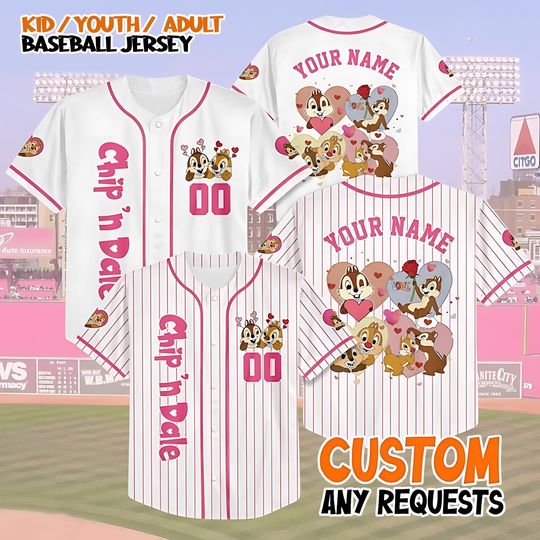 Discover Personalized Chip and Dale Valentine Baseball Jersey, Custom Chip n Dale Jersey Shirt, Disney Valentine Baseball Jersey, Baseball Jersey