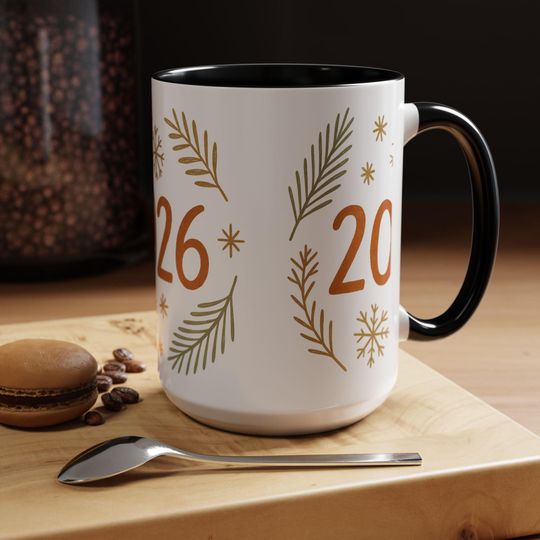 Discover 2026 Snowflake Pine Accent Coffee Mug | New Year Ceramic Mug