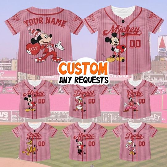 Discover Personalized Mickey and Friends Valentine Baseball Jersey, Custom Baseball Jersey Shirt, Mickey Minnie Donald Goofy Pluto Daisy Jersey