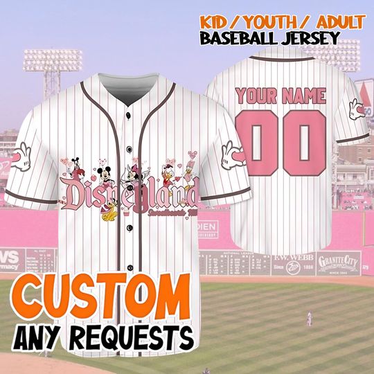 Discover Personalized Disneyland Mickey & Friends Valentine Baseball Jersey, Custom Disney Baseball Jersey Shirt, Mickey Minnie Goofy Donald Jersey