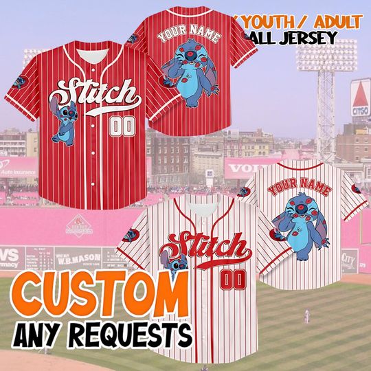 Discover Personalized Stitch Valentine Baseball Jersey, Custom Lilo & Stitch Baseball Jersey Shirt, Disney Stitch Jersey, Baseball Jersey