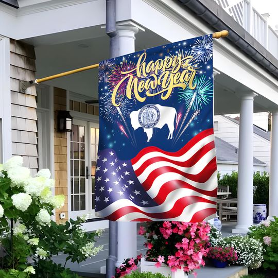 Discover Wyoming State Happy New Year American Wyoming Flag