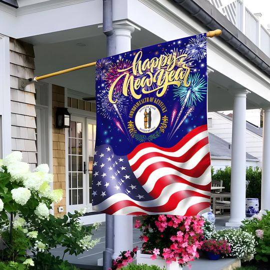 Discover Kentucky State Happy New Year American Kentucky Flag