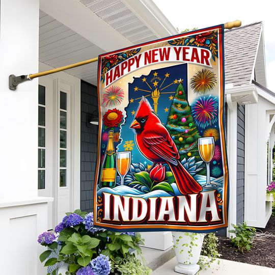 Discover Indiana Happy New Year Flag American