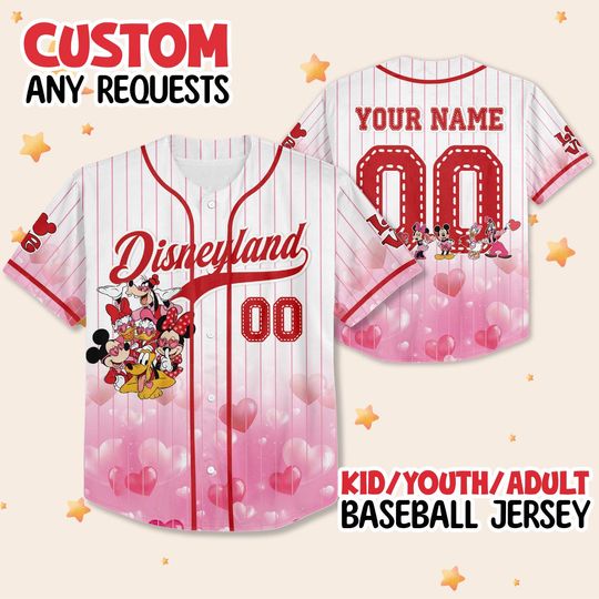 Discover Custom Disney Minnie Valentine Xoxo Baseball Jerseys, Disneyland Kid Youth Adult Jersey, Mickey Minnie Lovers Heart Sunglasses Romantic