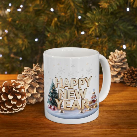 Discover Happy New Year Christmas Tree Mug | Holiday New Year Ceramic Mug