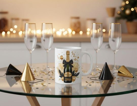 Discover 2026 New Year's Coffee Mug: Champagne Toast and Festive