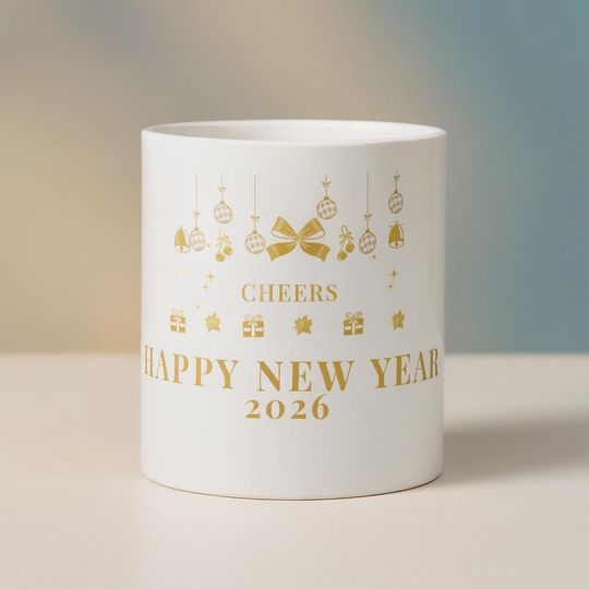 Discover Happy New Year 2026 Mug Elegant Gold Design New Year Coffee Mug Festive Holiday Gift for Friends Family Office