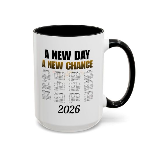 Discover 2026 Motivational Calendar Coffee Mug, Year-In-View Keepsake Ceramic Cup, 15 oz Inspirational Gift